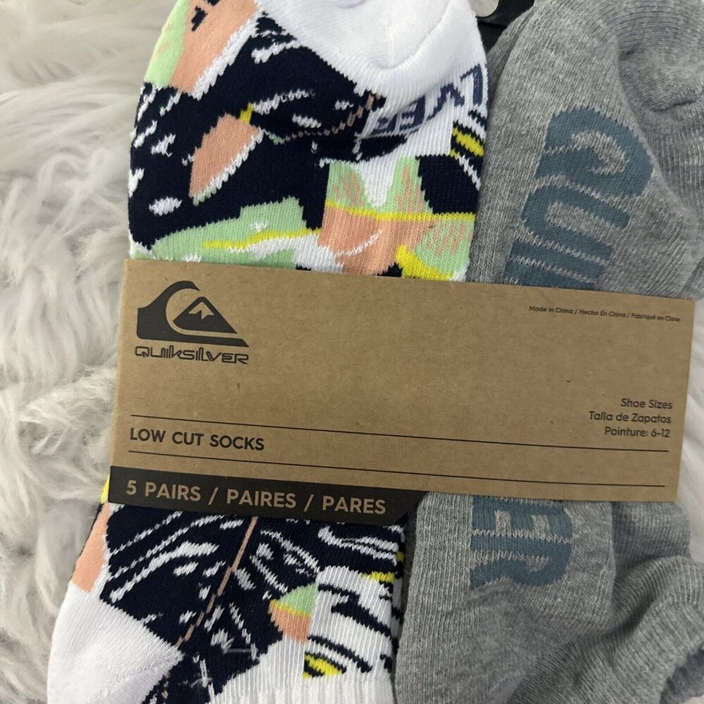 Quicksilver mens Low Cut Socks NWT 5 Pairs 6-12 Deco logo print - Picture 2 of 6